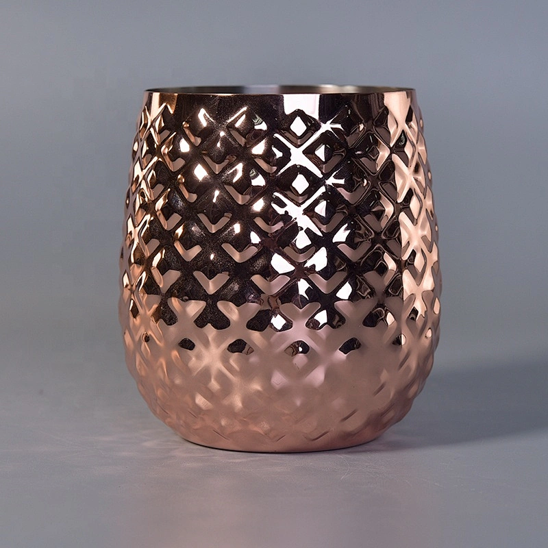 Diamond Pattern Metal Candle Jars Stainless Steel Gold Candle Holders for Soy Wax Home Decor