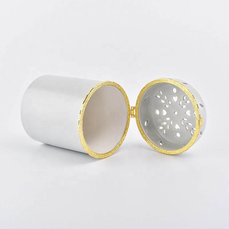 Cylinder custom candle scented votive holder church ceramic vessels with gold lid party decoration suppliers