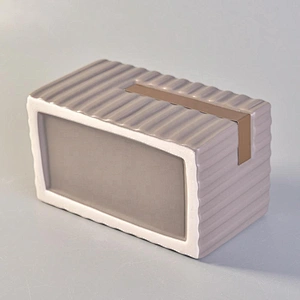 700ml Rectangular Ceramic Candle Holders Stripes Pattern Home Decoration Pieces