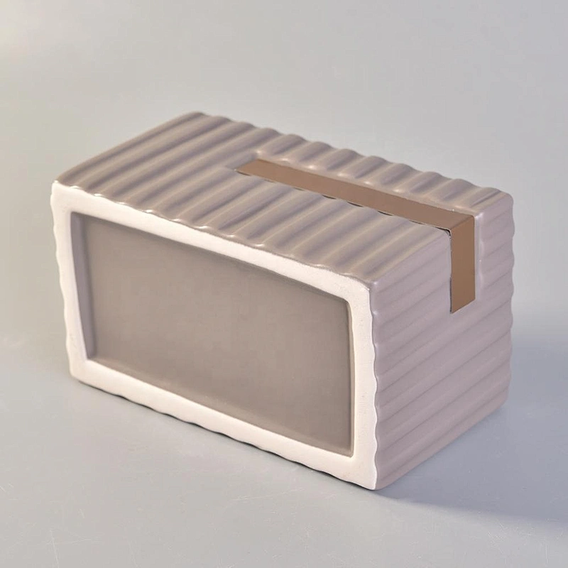 700ml Rectangular Ceramic Candle Holders Stripes Pattern Home Decoration Pieces