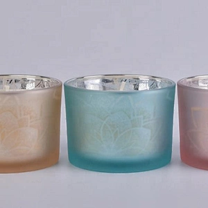 Blue Frosted Glass Candle Jars Home Decor