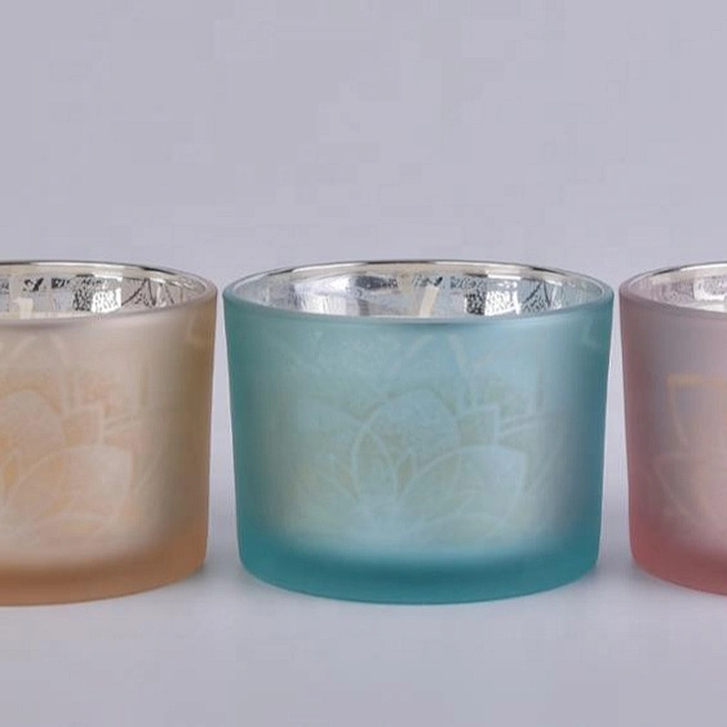Blue Frosted Glass Candle Jars Home Decor