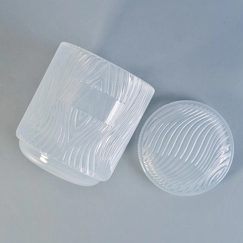 Clear blue embossed votive candle jar glass candle holder with lid home decoration