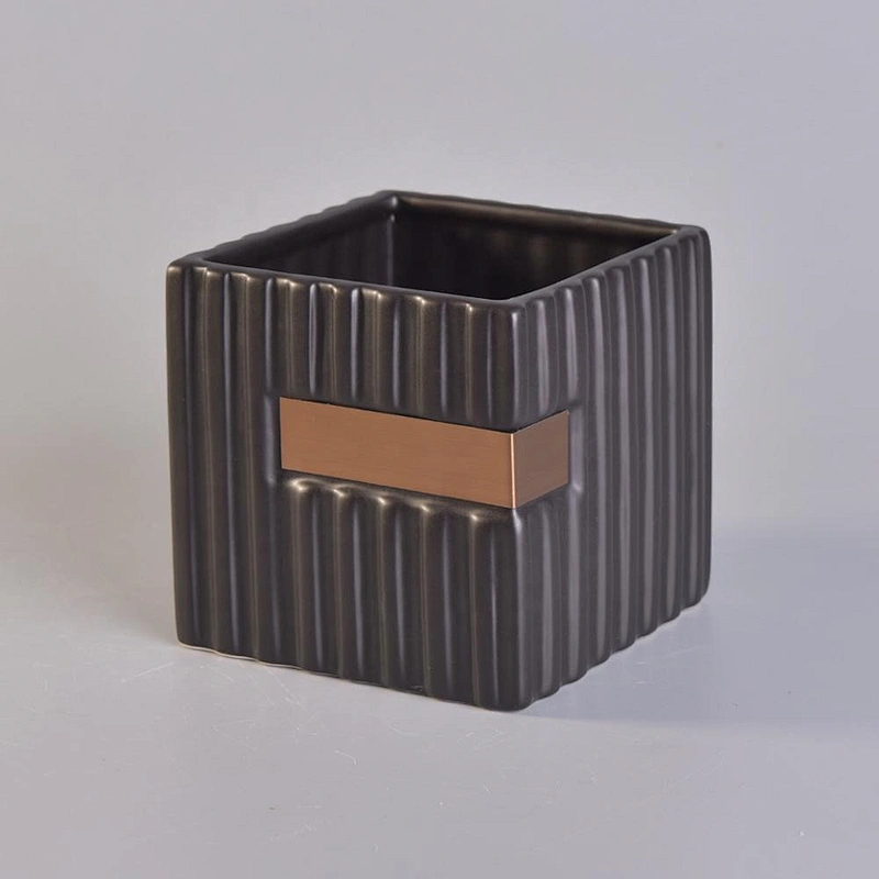 1000ml Square Ceramic Candle Holders Stripes Pattern Home Decoration Pieces