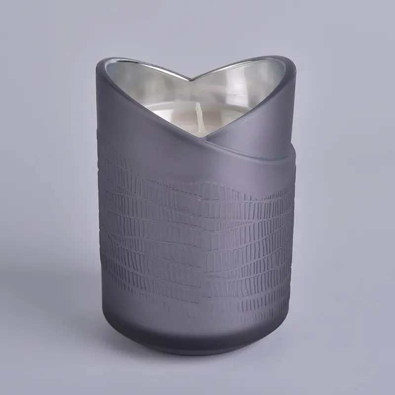 8 oz glass grey candle holder in unique design