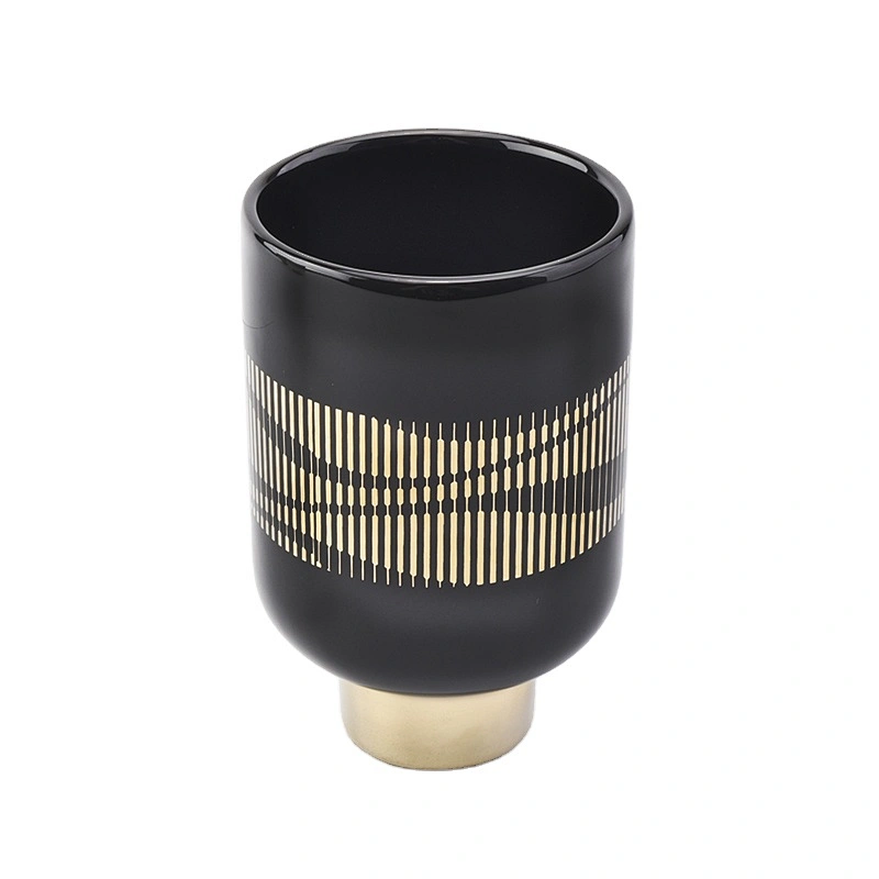 10oz Home decoration ceramic black custom candle holders wholesale