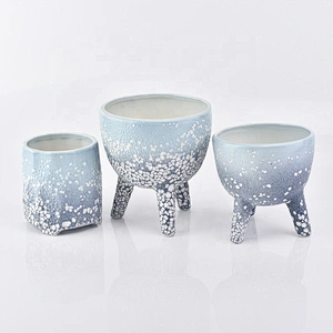 Gradient sapphire footed ceramic candle holder white dotted varnish small home decor