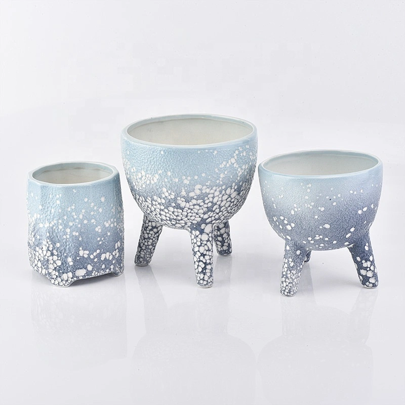 Gradient sapphire footed ceramic candle holder white dotted varnish small home decor