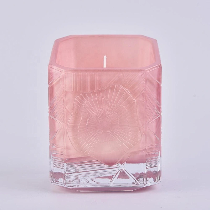 Custom Trapezoid pink tealight candle glass holder