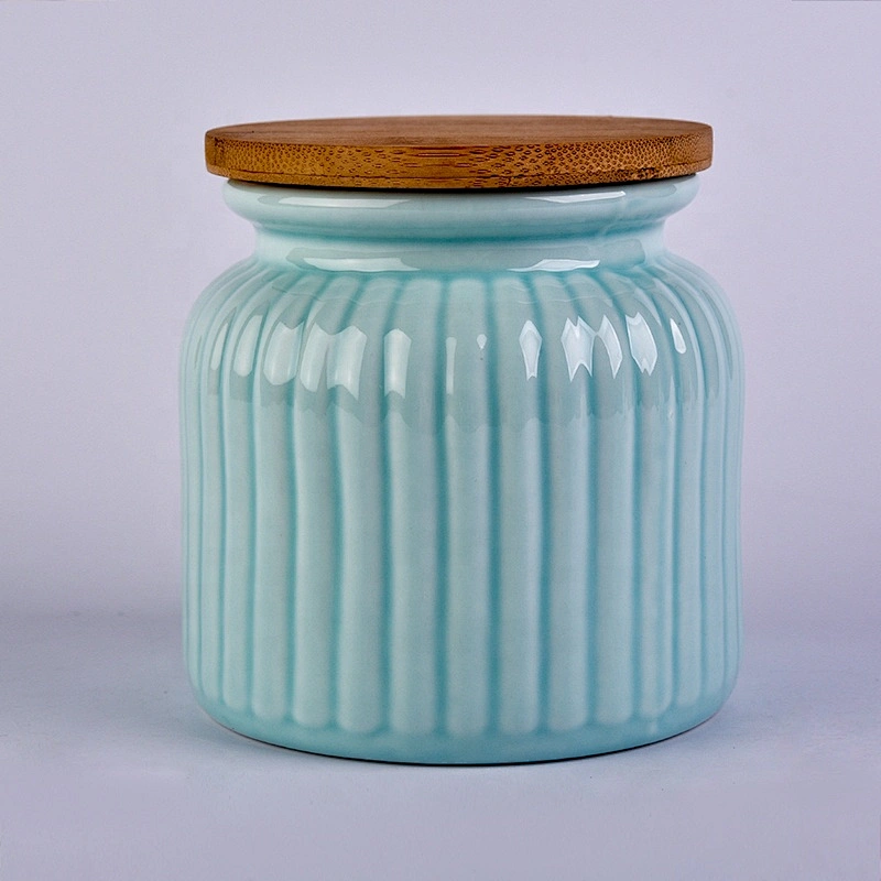 680ml Blue ceramic candle jar votive candle tins with wooden lids party decor