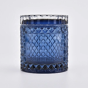 9oz Dark Blue Empty Glass Candle Vessels with Glass Lids Home Decor Wholesales