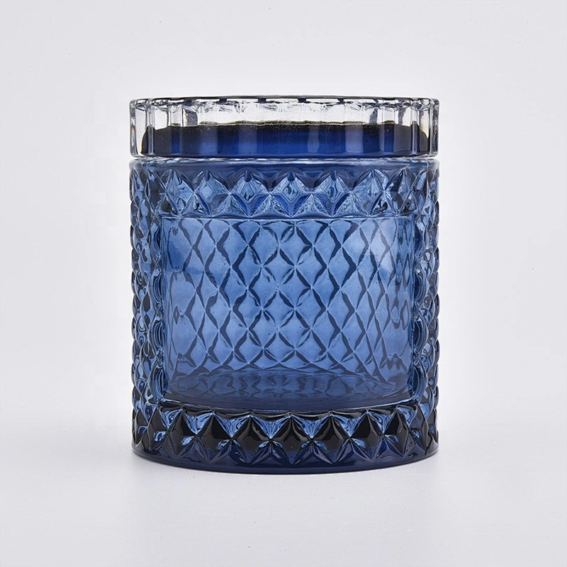 9oz Dark Blue Empty Glass Candle Vessels with Glass Lids Home Decor Wholesales