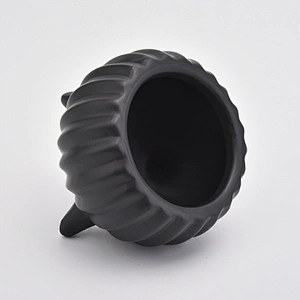 matte black ceramic jar for candles/plants, tripus ceramic vessel