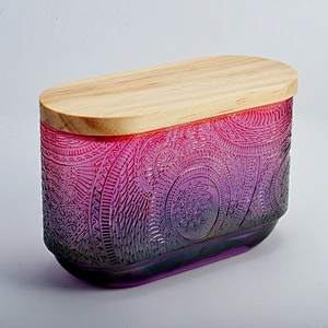Wholesale home decoration glass candle holder with wooden lid