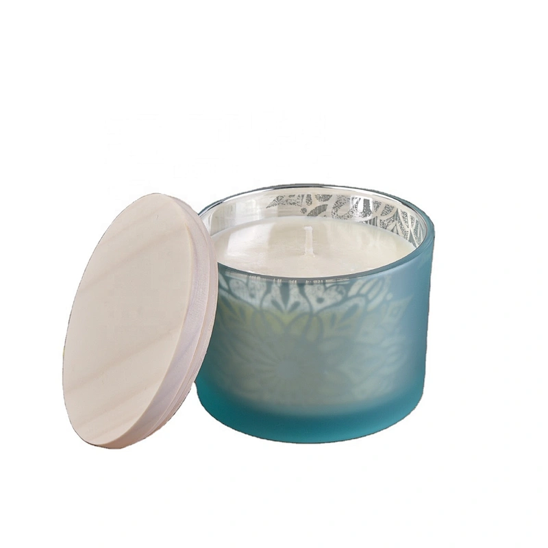 Sunny glassware luxury empty matte color Glass candle holder with wood lid