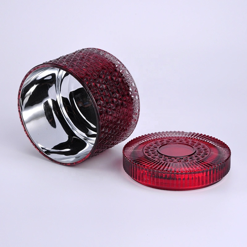 Home decoration luxury big laser spray glass candle container with lid