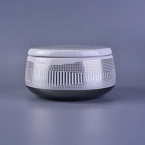 Sunny glassware custom logo silver tealight ceramic candle jar with lid