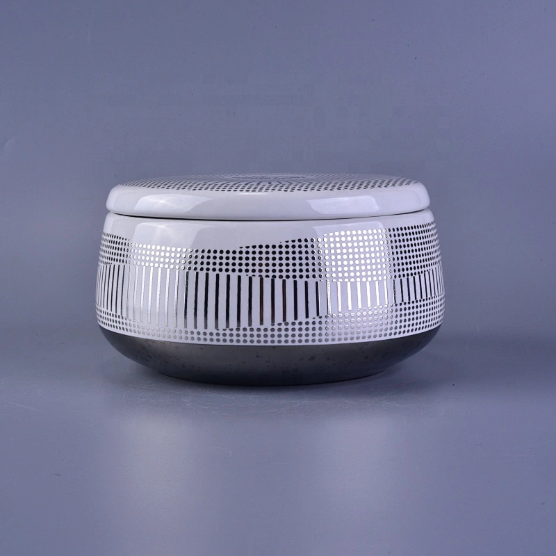 Sunny glassware custom logo silver tealight ceramic candle jar with lid