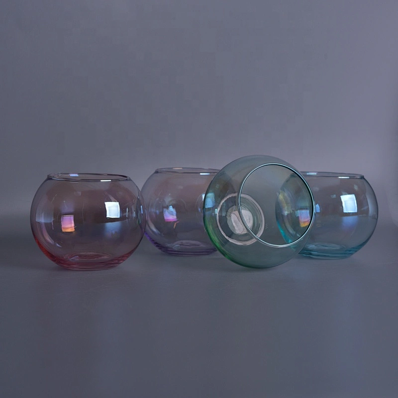 Wholesales ball iridescent transparent glass candle holders home decoration