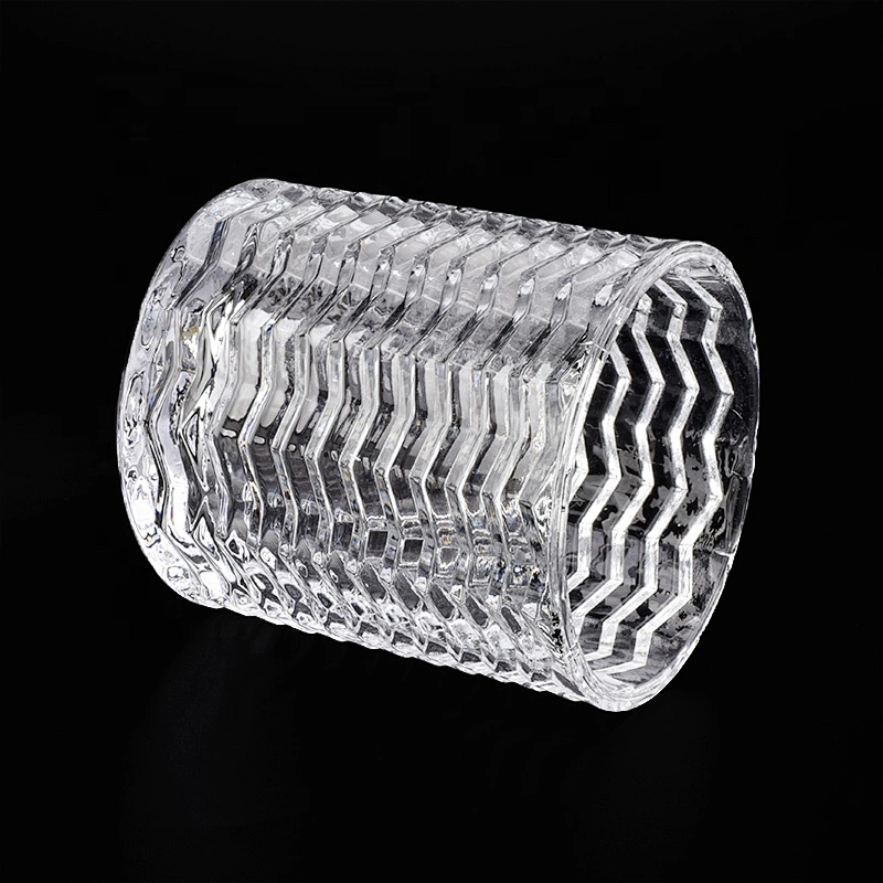 Wholesale cylinder glass wave embossed candle  holders home decoration