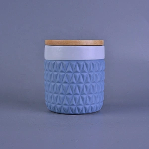 Wholesale geometric candle ceramic holders with wooden lids