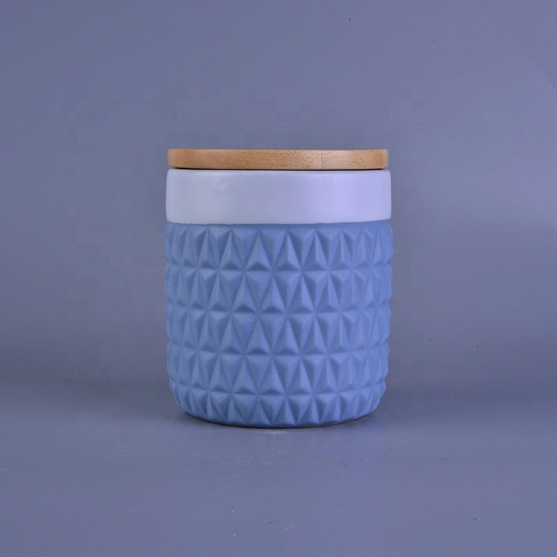 Wholesale geometric candle ceramic holders with wooden lids