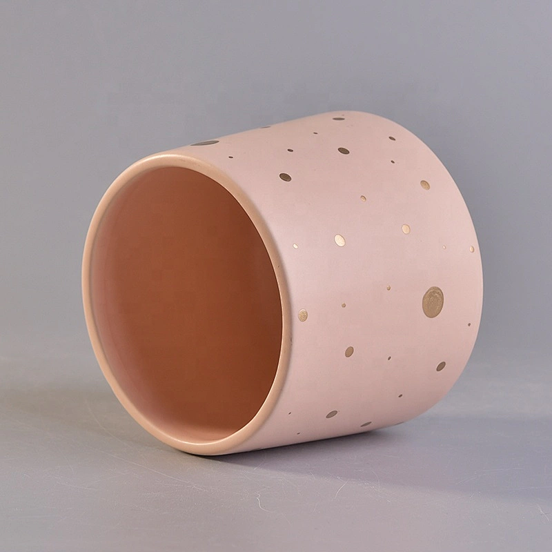 Sunny new design custom pink iridescent candle ceramic container with wood lid