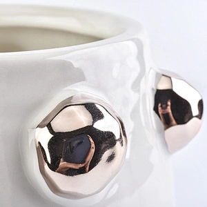 Wholesale White Ceramic Candle Holder with Metallic Dotted Bulge Home Decoration