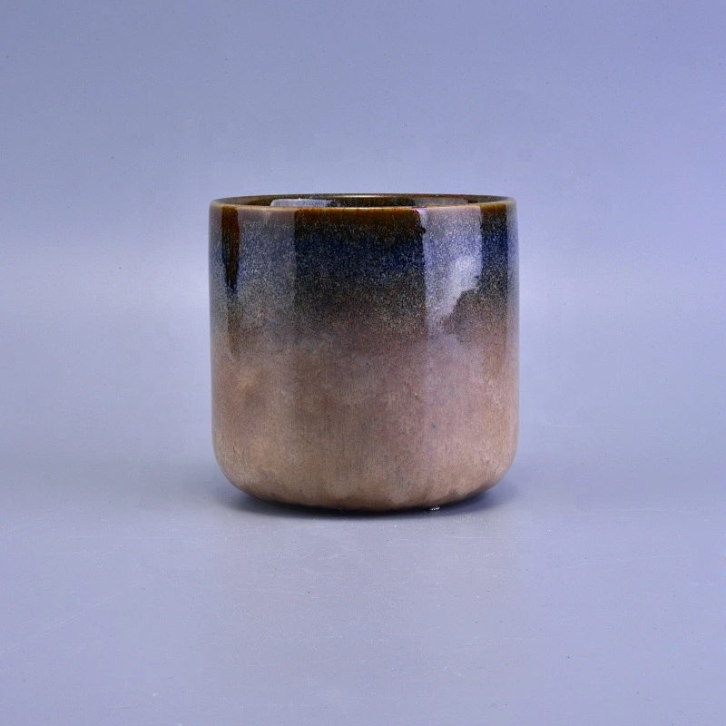 Brown ceramic candle jar hand painted supplier