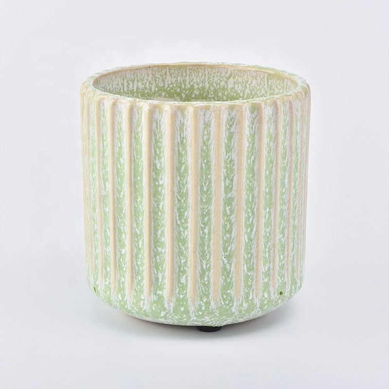 400ml Christmas Green striped ceramic candle jars church candle tin holder home decor