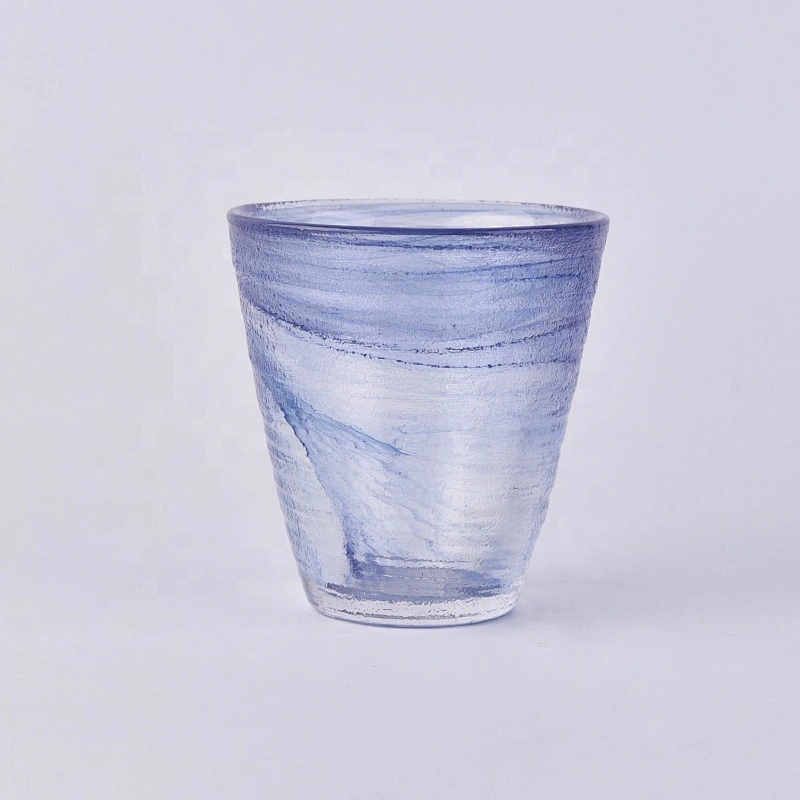 Wholesales silked blue matte glass candle holders home decoration