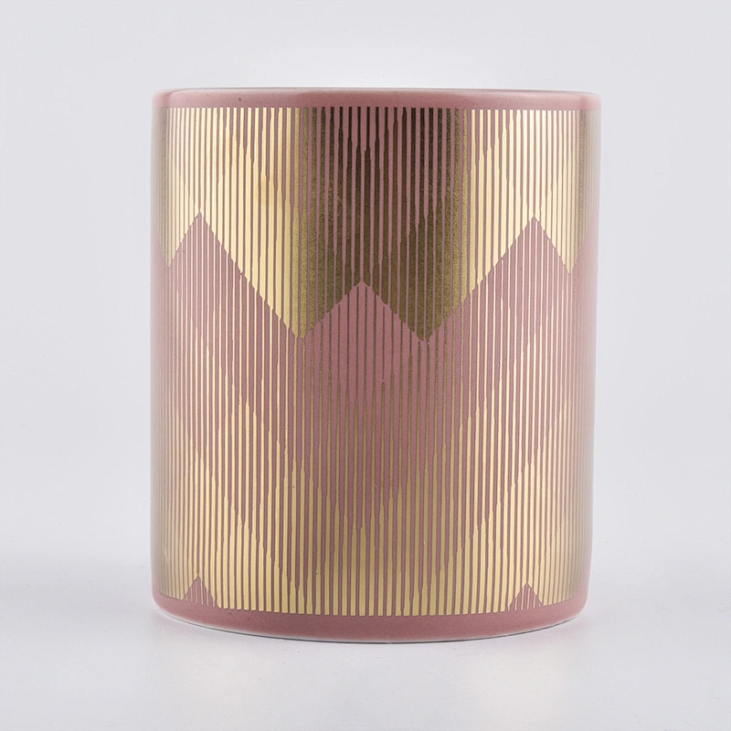 pink cylinder ceramic candle holder, popular size ceramic vessels for candle making