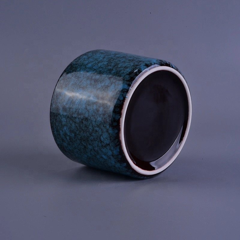 Home decoration blue empty decorative ceramic candle vessel