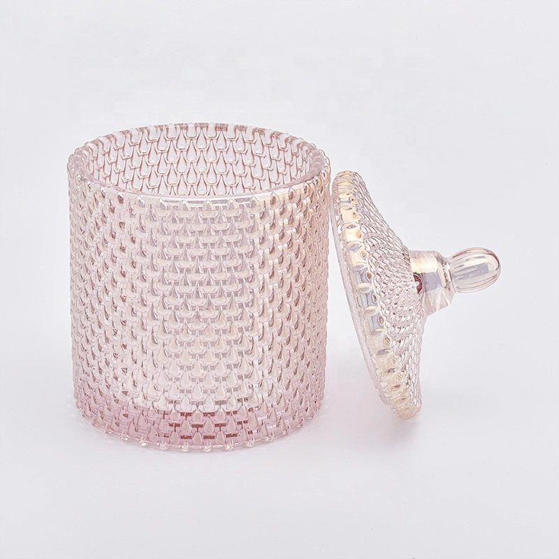 Pink embossed candle holder with lid home decoration wholesale