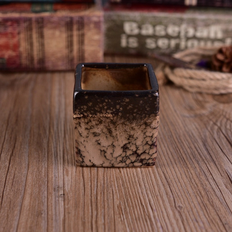 Square brown ceramic candle holder christmas