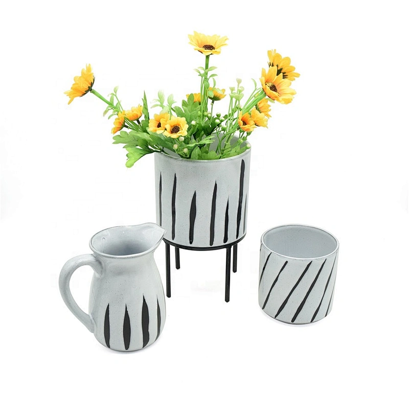 Black Lines Ceramic Vases and Pots for Flower Home Decoration Wholesales