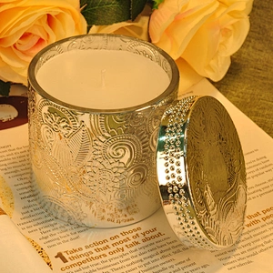 Hot sales custom golden Glass candle jar with glass lids