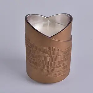Brown glass candle holder,  luxury candle jar electroplated