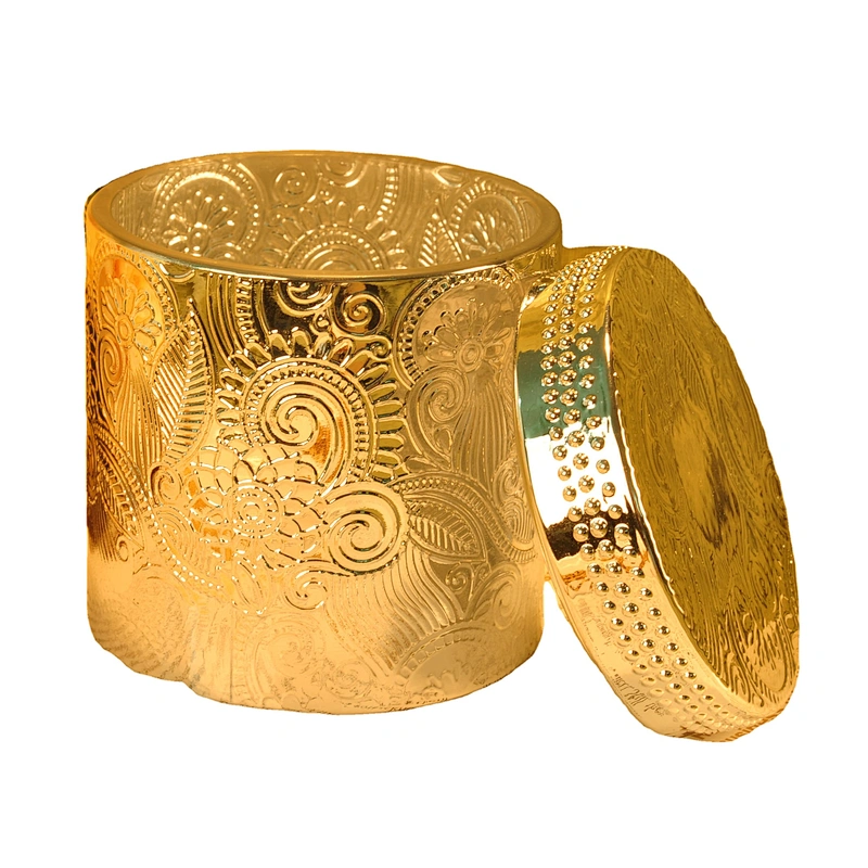Hot sales custom golden Glass candle jar with glass lids
