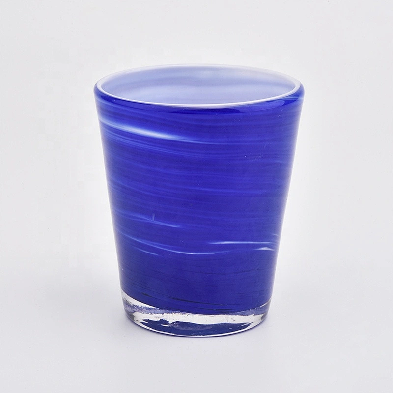 Wholesales 9 oz Blue and White Glass Votive Candle Holders Soy Wax Container Home Decoration