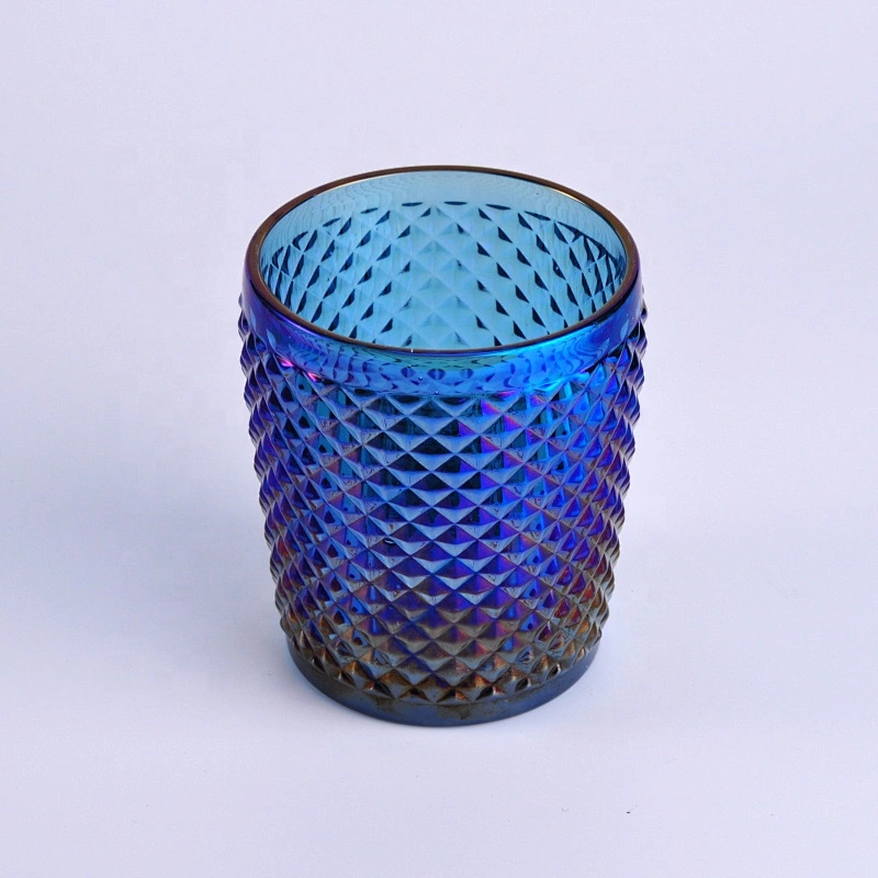 Custom  blue decorative glass candle holder wholesale