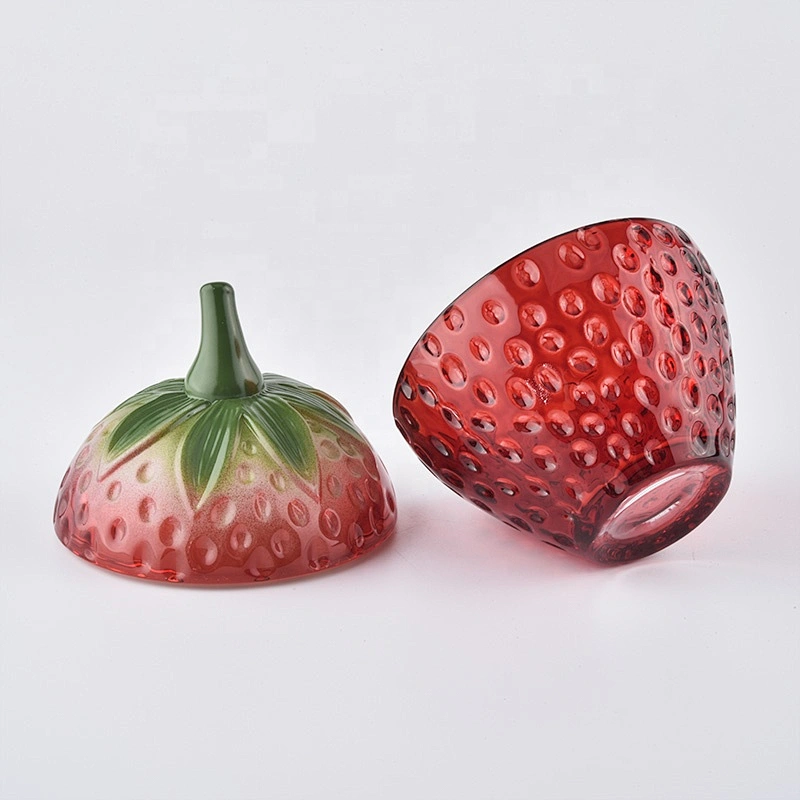 Strawberry shape glass candle holder with lids