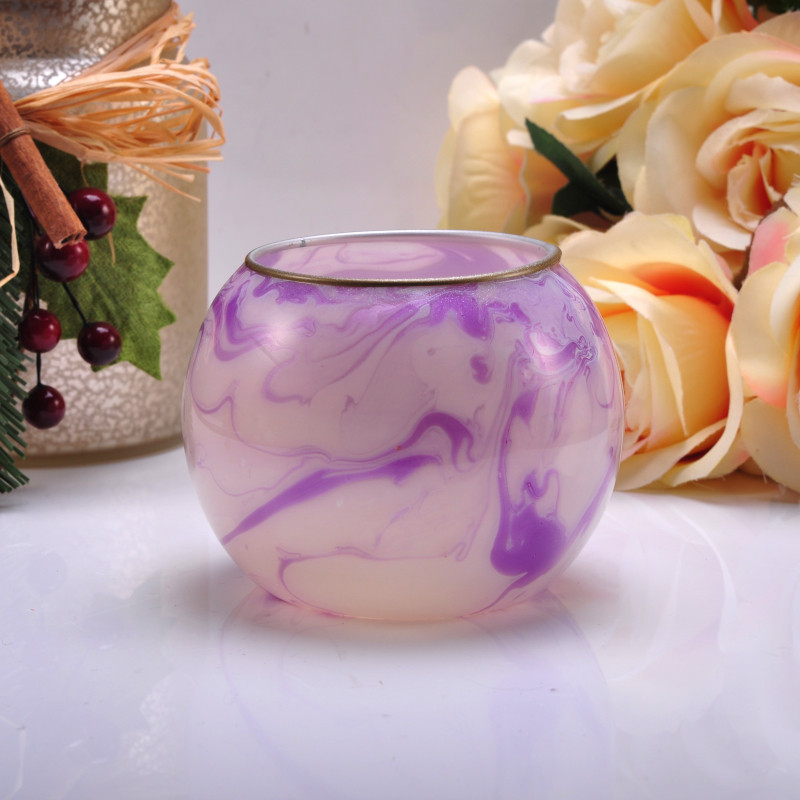 Ball glass candle jars with gold rim blue purple home decoration wholesales