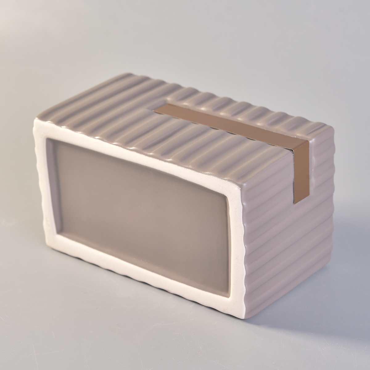 700ml Rectangular Ceramic Candle Holders Stripes Pattern Home Decoration Pieces