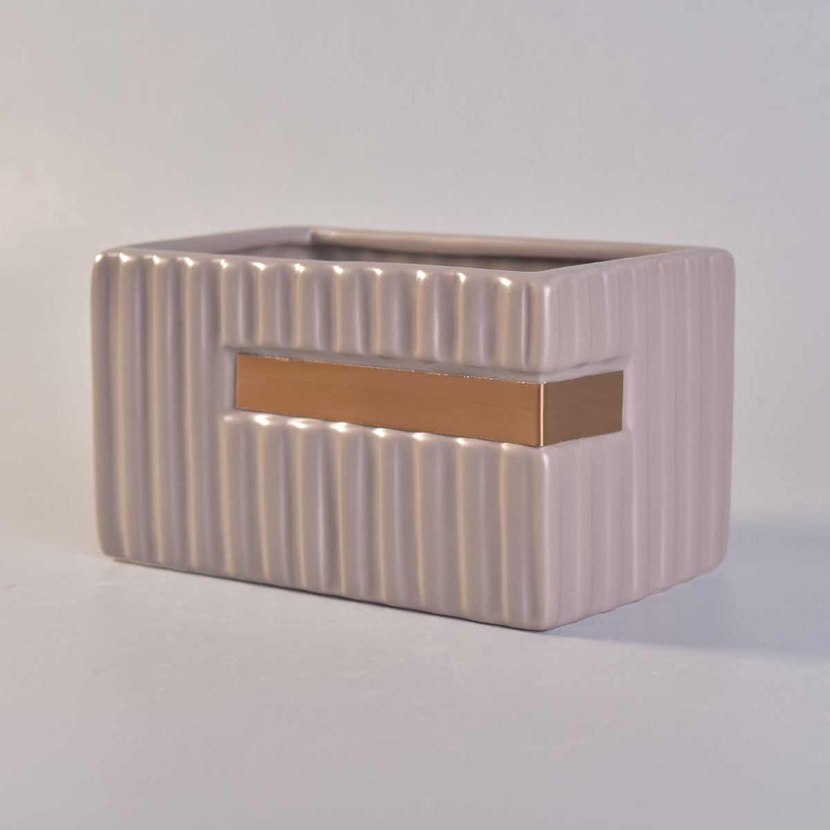 700ml Rectangular Ceramic Candle Holders Stripes Pattern Home Decoration Pieces