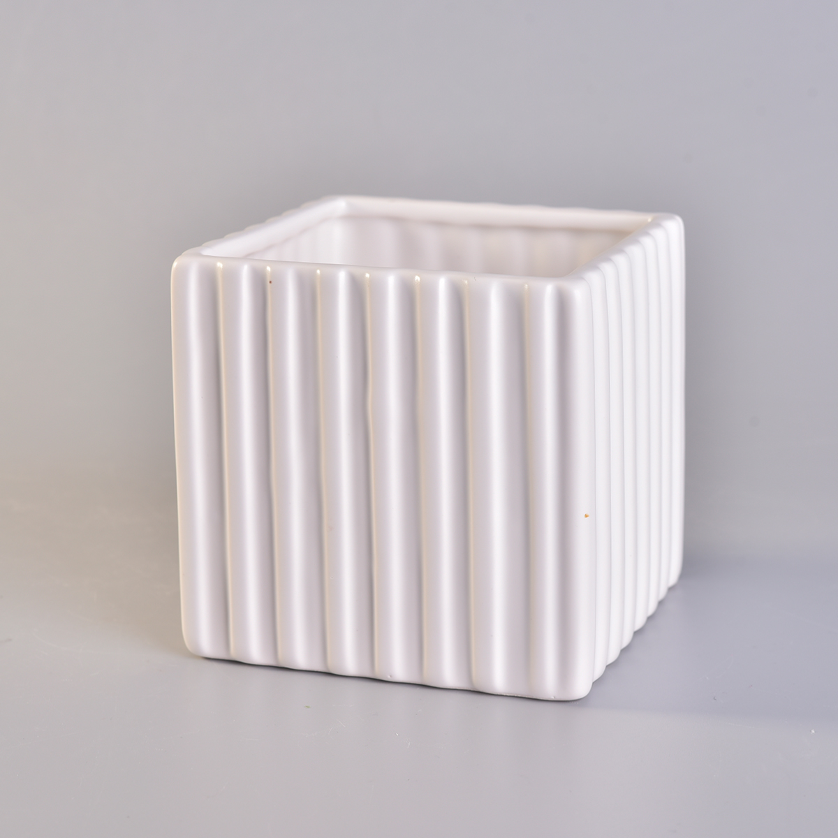 12oz Square Ceramic Candle Holders Stripes Pattern Home Decoration Pieces