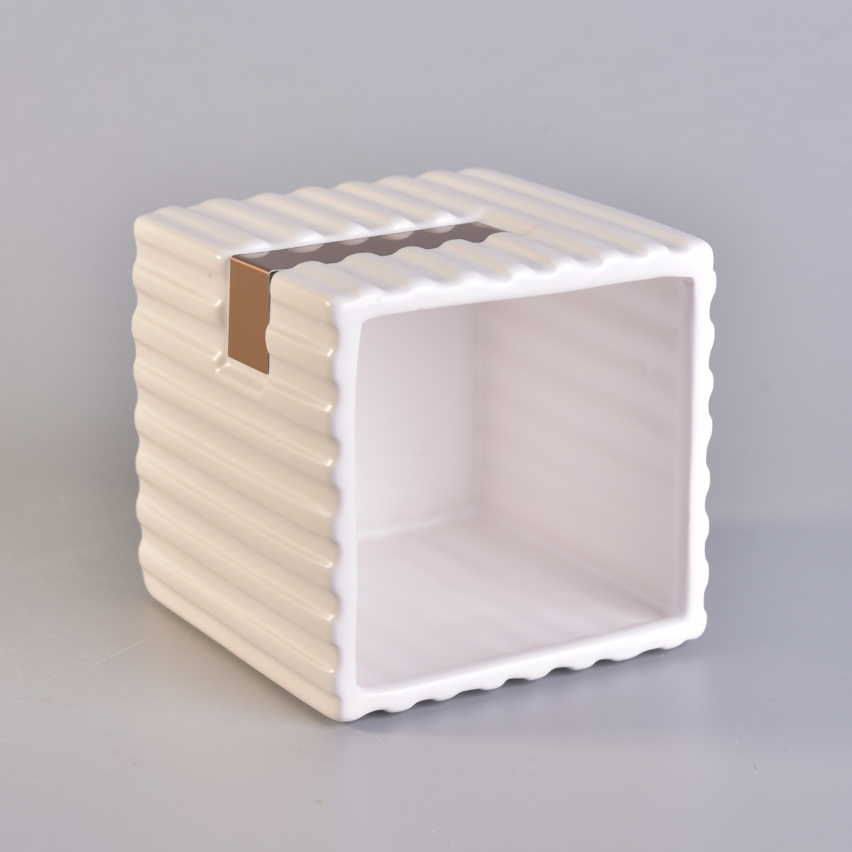 12oz Square Ceramic Candle Holders Stripes Pattern Home Decoration Pieces