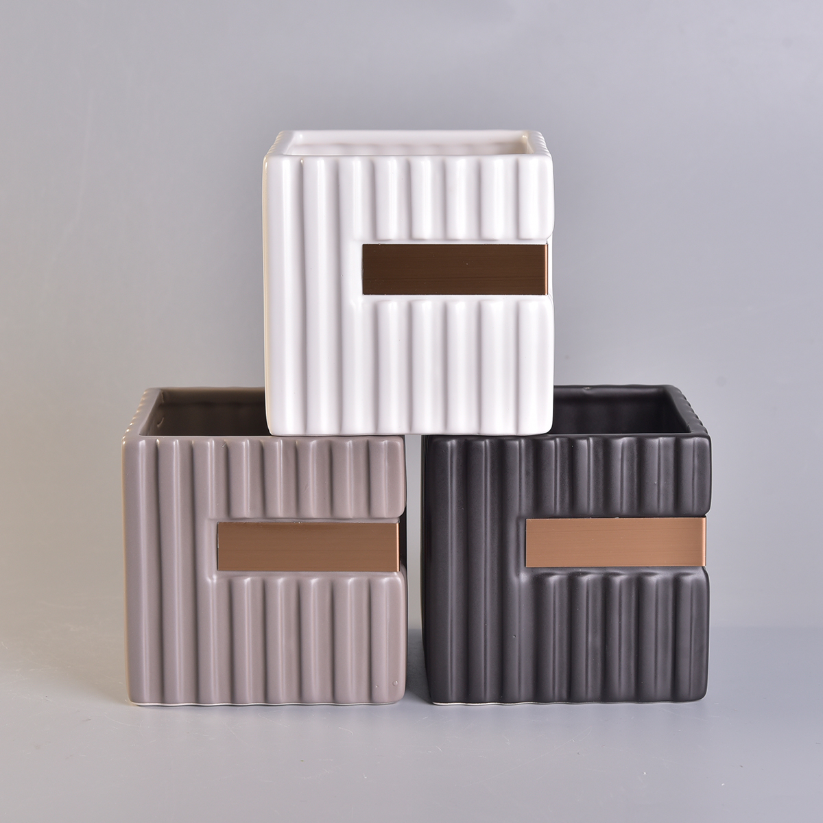 1000ml Square Ceramic Candle Holders Stripes Pattern Home Decoration Pieces