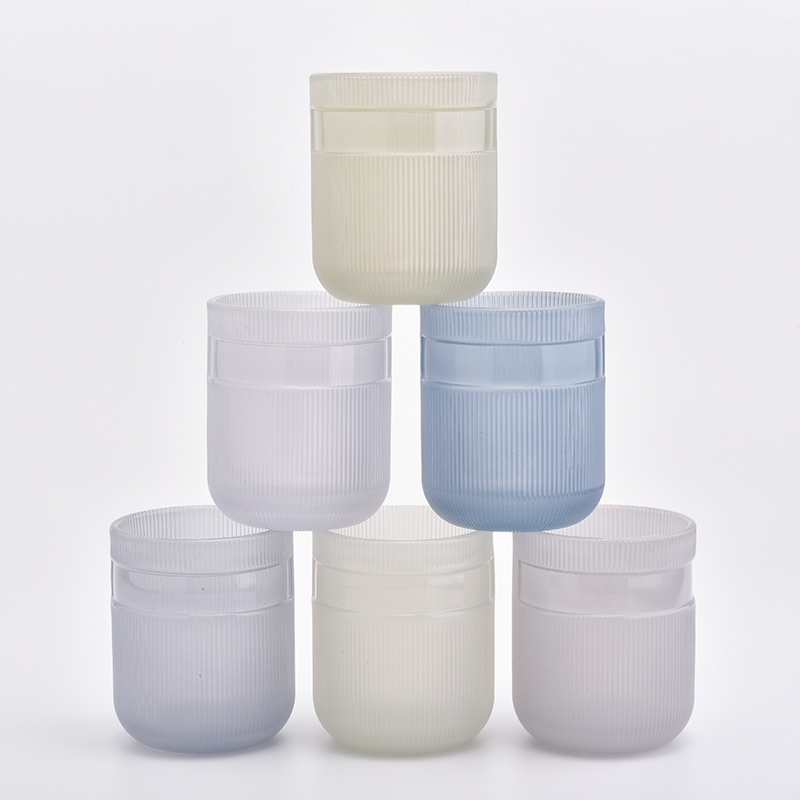 Cylinder customized striped candle jars glass candle holder home decoration