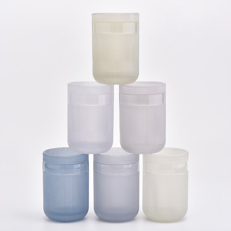 Cylinder customized striped candle container glass candle holder home decoration